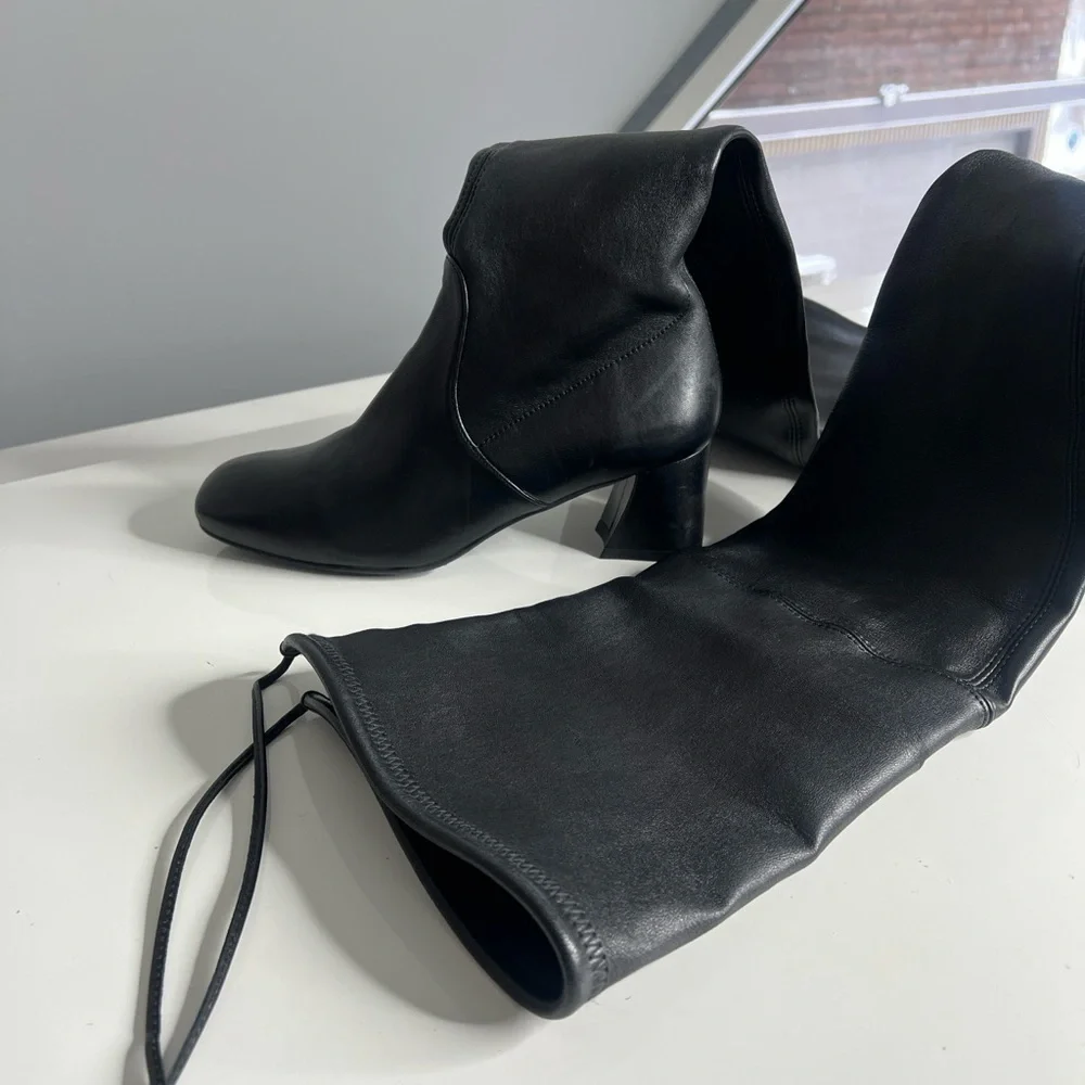 Stuart Weitzman Sz 38 Genna 60 City Black Leather Over the Knee Sock Boots